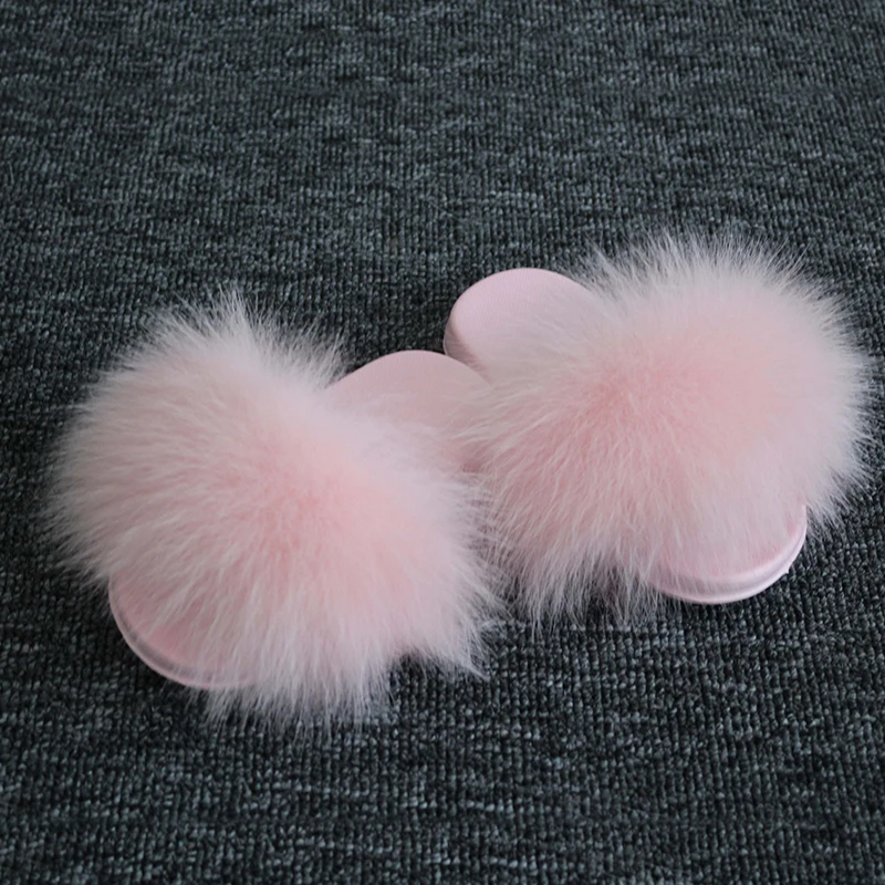 Fur Sliders Fur Slides Kids Real Fox Hair Slippers Kids Fur Home