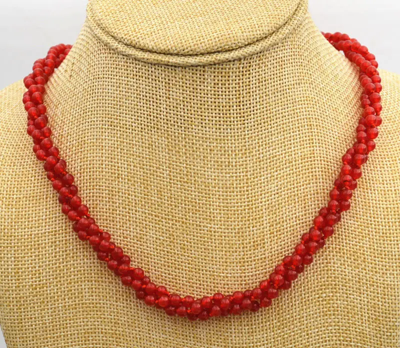 

NEW Beautiful 3 shares 4 mm red Ruby round Beads Necklace 18 "AAAAA