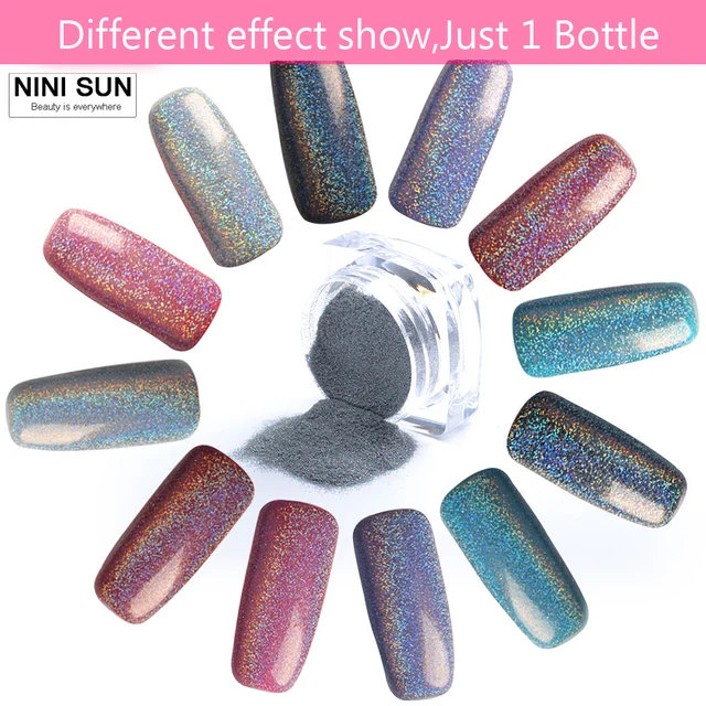 2g Box Holographic Laser Nail Glitter Powder Rainbow Pigment 2g Box Holographic Laser Nail Glitter Powder Rainbow Pigment Manicure Chrome Pigments Holo Tip