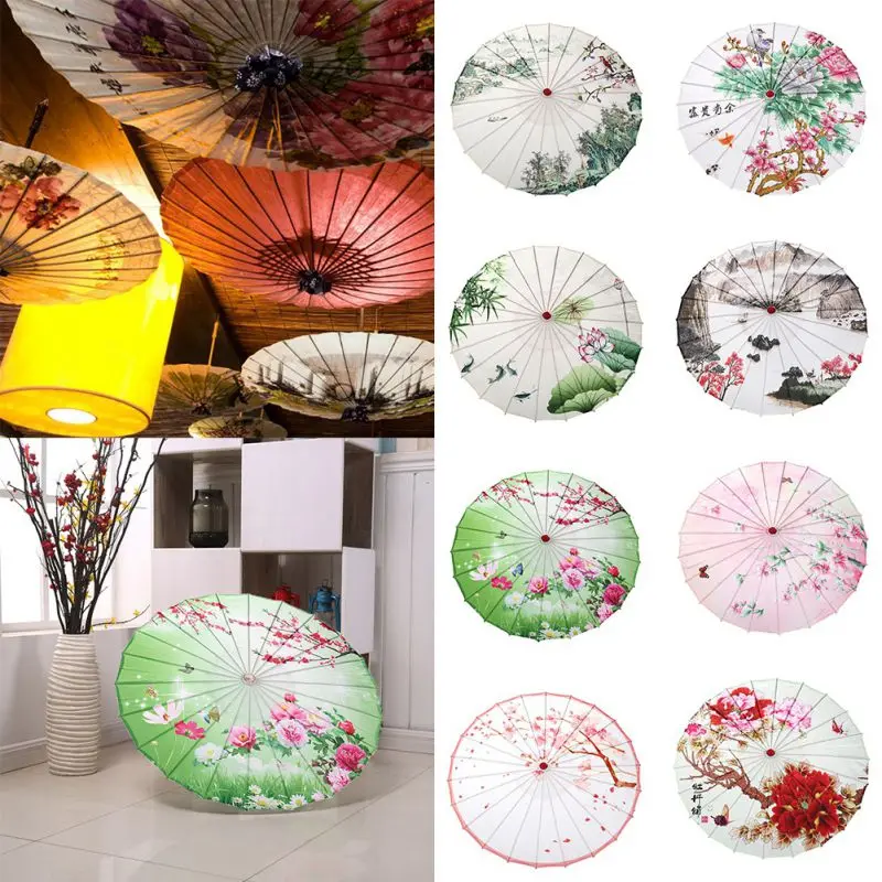 Китайский Шелковый тканевый зонтик с пейзажной росписью, декоративный зонтик с масляной бумагой для классического Cheongsam