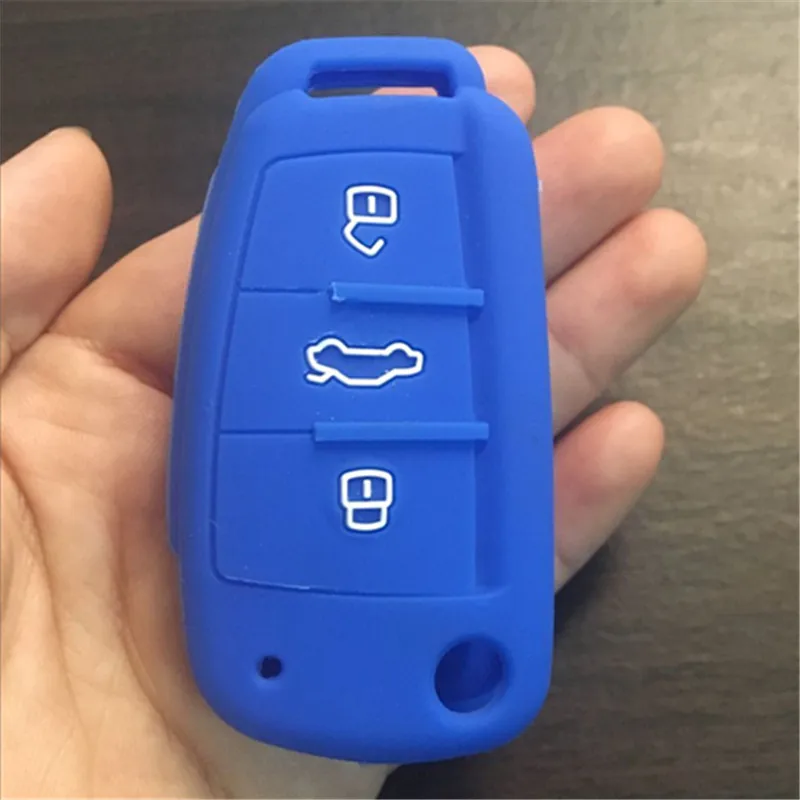 AUTEWODE Silicone car Key Case For Audi s line 3 Button Flip Folding Remote Key Shell Cover s-line fob blank 30pcs - Название цвета: Синий