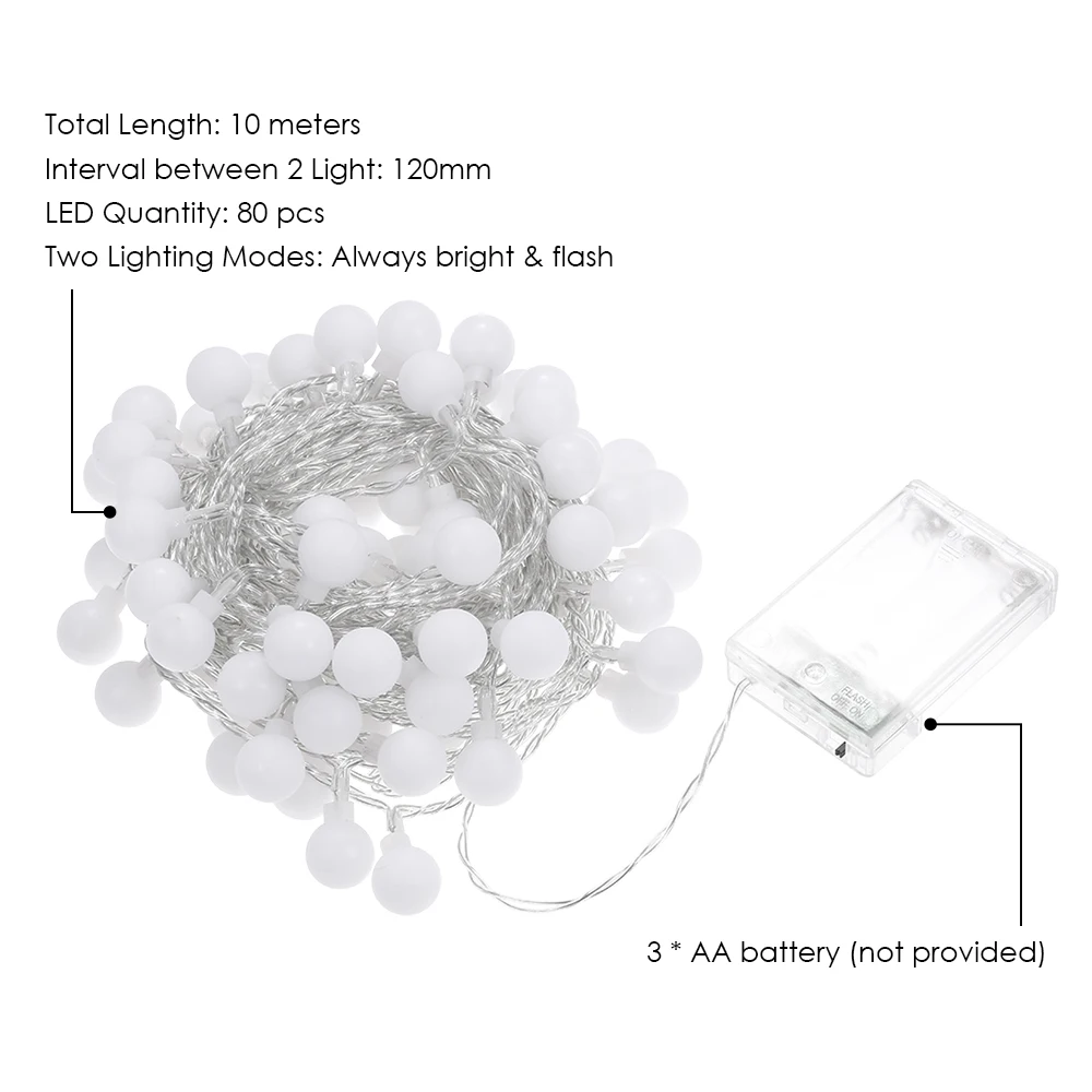 Светодиодная лента 20/40/80 LED с питанием от аккумулятора красочная струнная лампа