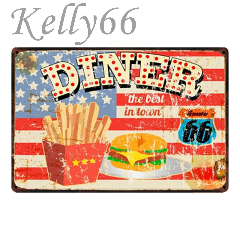 [ Kelly66 ] Diner route 66 Metal Sign Tin Poster Home Decor Bar Wall Art Painting 20*30 CM Size y-1708