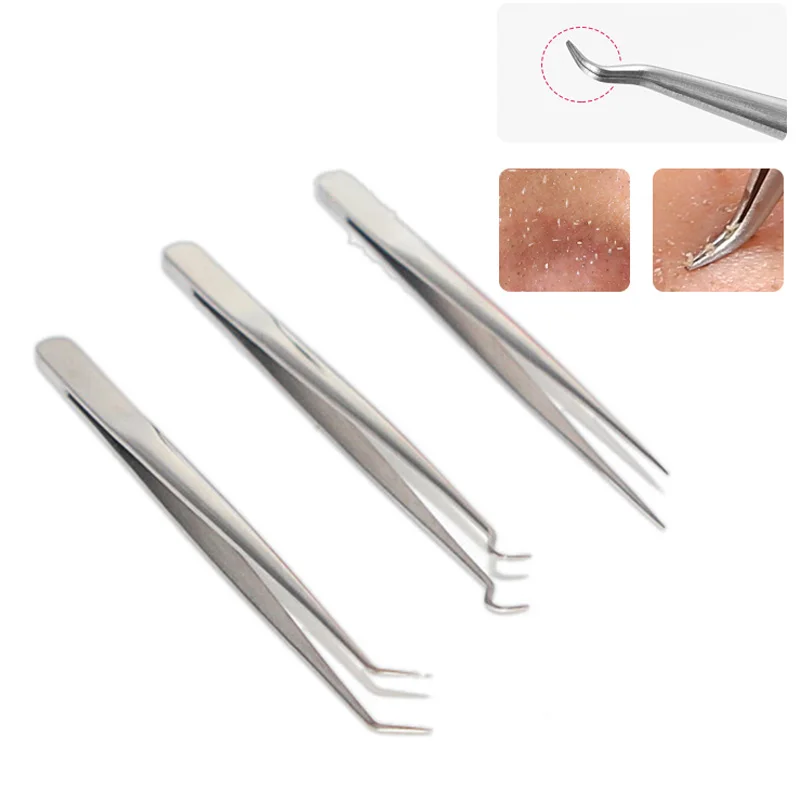 

New 8.7cm Curved/Straight Facial Extractor Stainless Steel Blackhead Acne Clip Tweezer Pimple Remover Face Skin Cleaning Tool