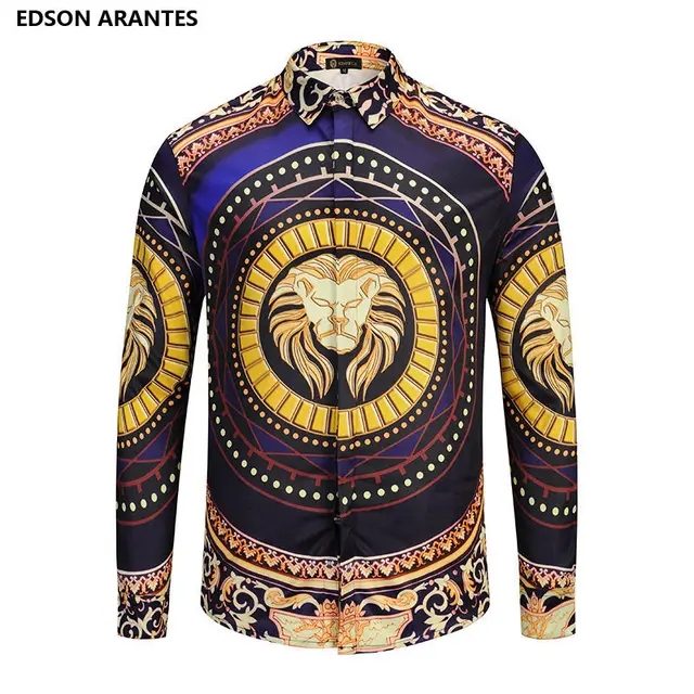 Us 49 96 Edson Arantes Fancy Shirts Mens Long Sleeve Luxury Animal Print Dress Shirt Vintage Palace Baroque Camisa Slim Fit Masculina In Tuxedo