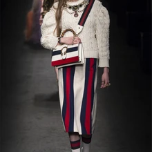 AEL, модный бренд, Ретро стиль, высокое качество, Женская юбка, мозаика, полоса, тонкая, до колена, юбка,, женская элегантная одежда