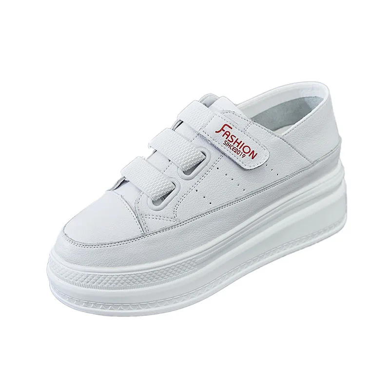 

2019 New Wild White Shoes Woman Thick-soled Platform Shoes Wedges Comfortable Genuine Leather Shoes Women Sneakers Casual Shoes