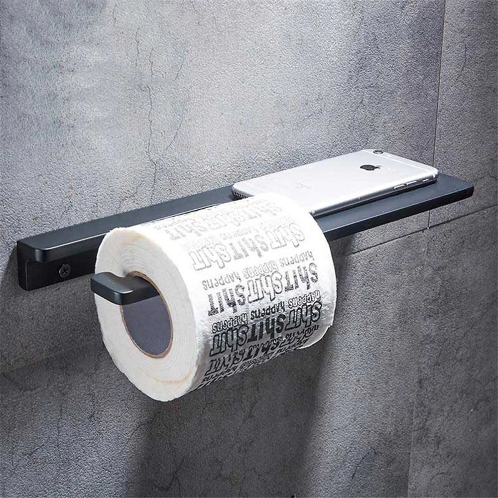 

Space Aluminum Black Toilet Paper Holder Phone Shelf Storage Rack Wall Mounted Bathroom Roll Paper Holder tl067