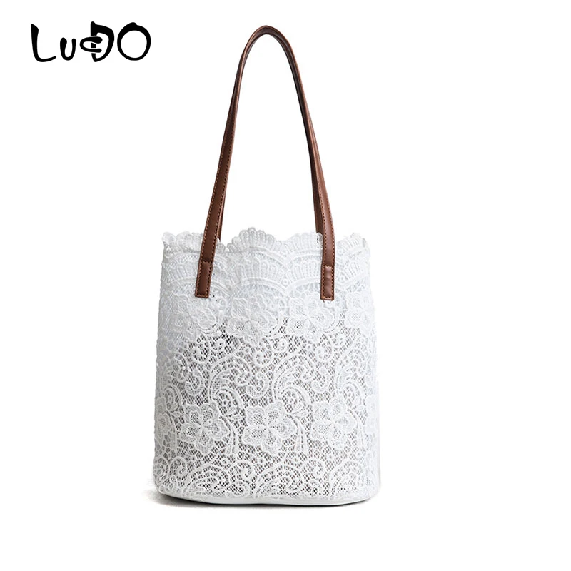 

LUCDO Luxury Women Shoulder Bag Fashion Big Lace Female Handbag Lady Floral Totes Women Shopping Bag Ladies Summer Casual Totes