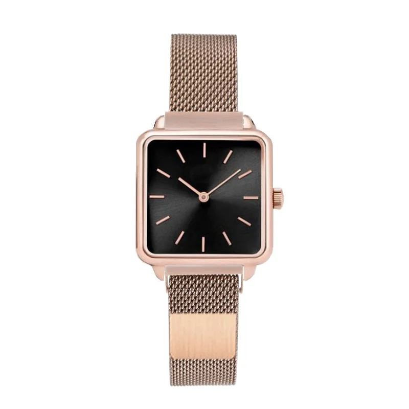 Женские часы из пяти частей, набор женских квадратных магнитных часов с ремешком, корейские часы с магнетизмом - Цвет: ROSE BLACK