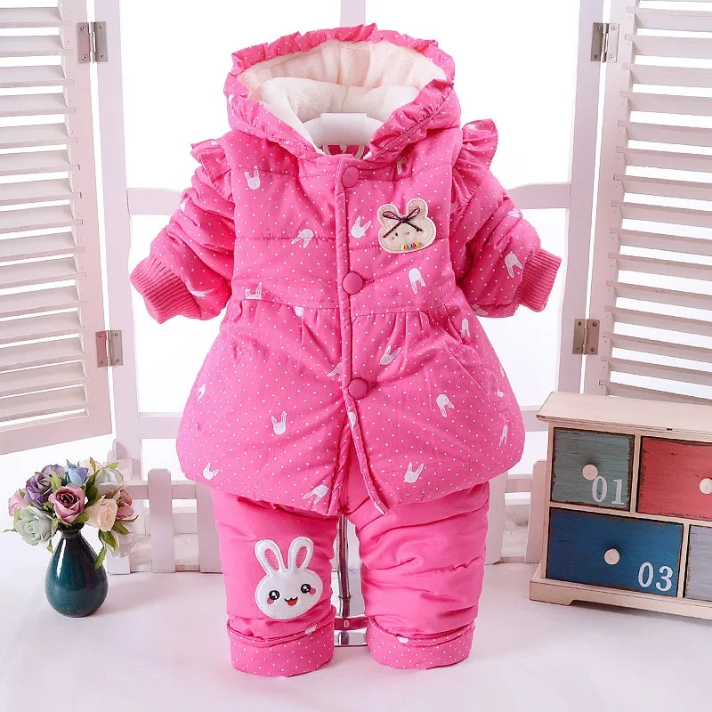 Зимняя одежда для маленьких девочек, одежда для новорожденных, комплекты года, Новые плотные теплые пальто для младенцев+ штаны, комплекты для маленьких девочек из 2 предметов, детские костюмы