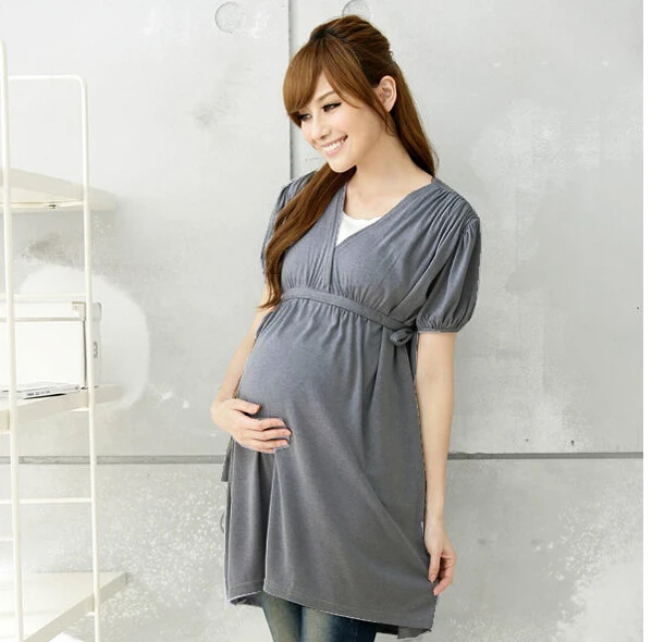 

New fund sell like hot cakes v-neck pregnant women with elastic waist dress European women's big yards dress