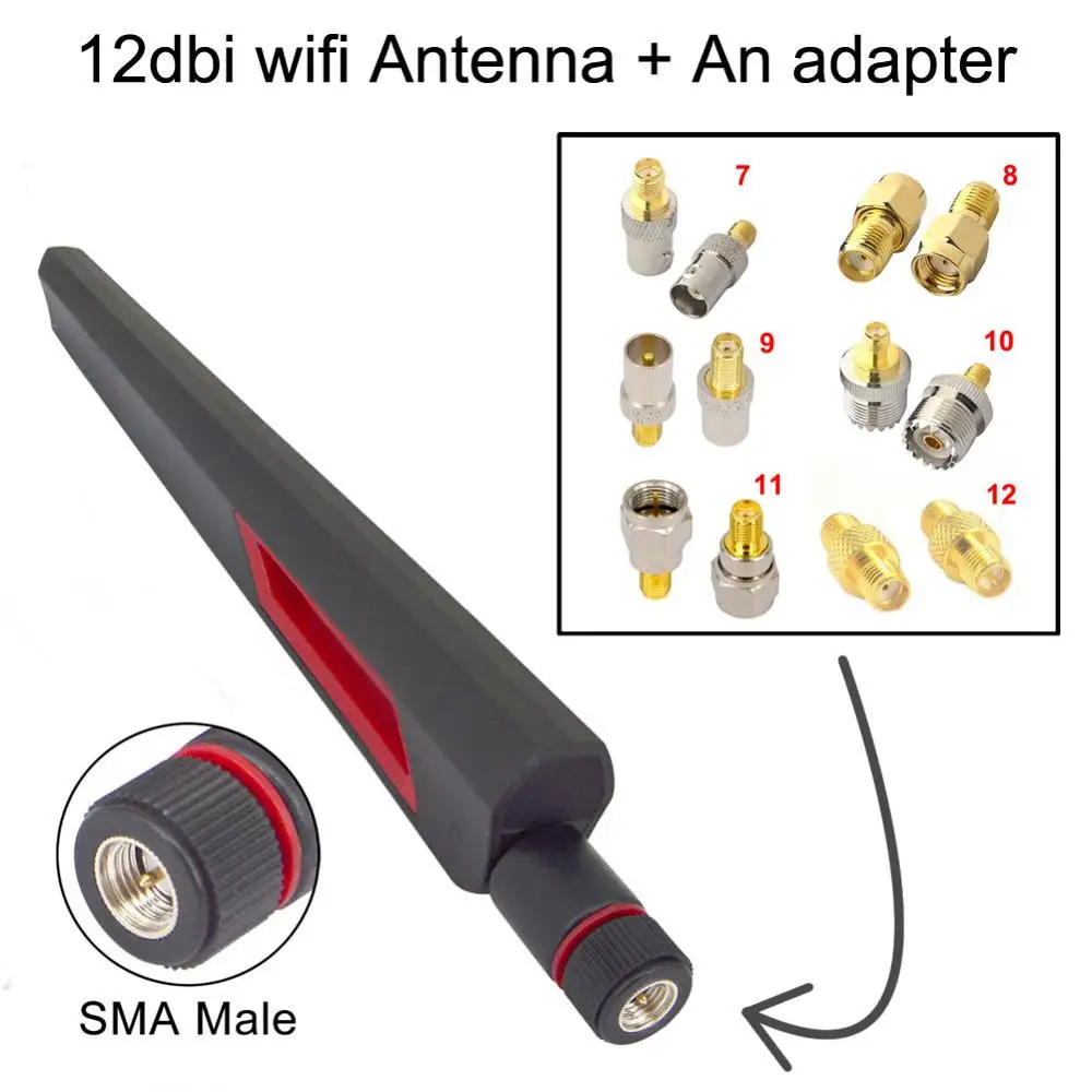 

WIFI Antenna 12dbi Dual band 2.4G 5G 5.8Gh SMA Male Booster+An Adapter SMA female to ts9 CRC9 N F BNC TNC TV male female