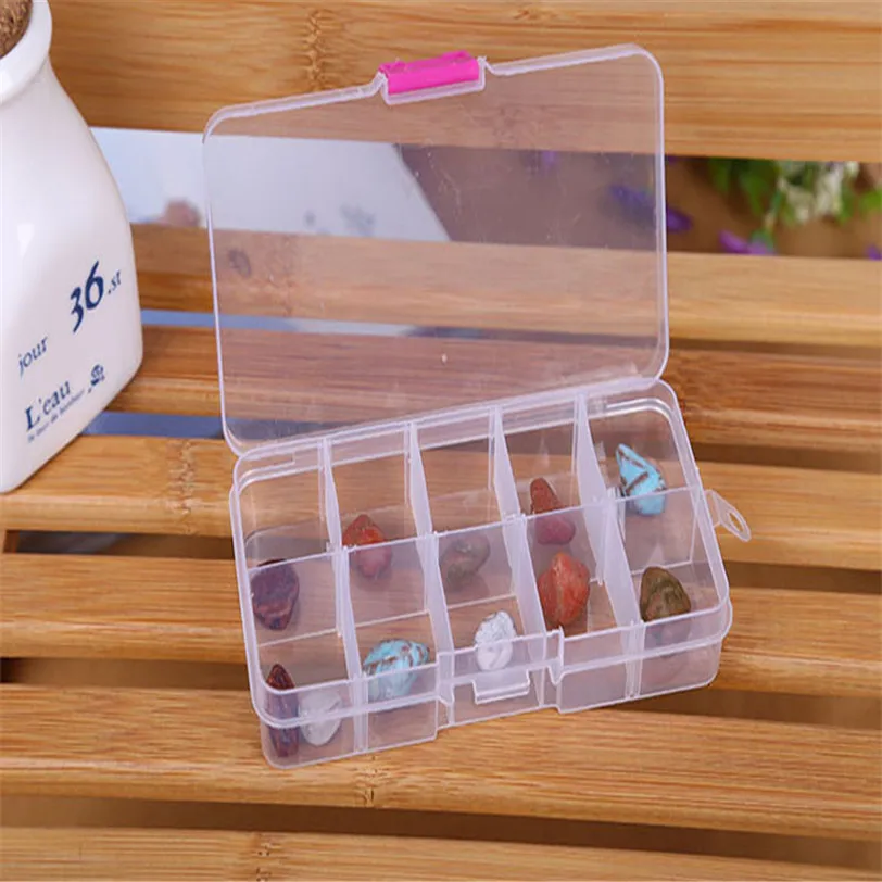 HAICAR 10 Grids Adjustable storing Jewelry Beads Pills Nail Art Tips plastic Storage Box Case or