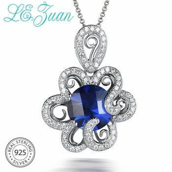 

L&zuan 925 Sterling Silver 4.3ct sapphire Cubic zirconia Pendants Necklaces Flowers Trendy For Women Christmas Gift