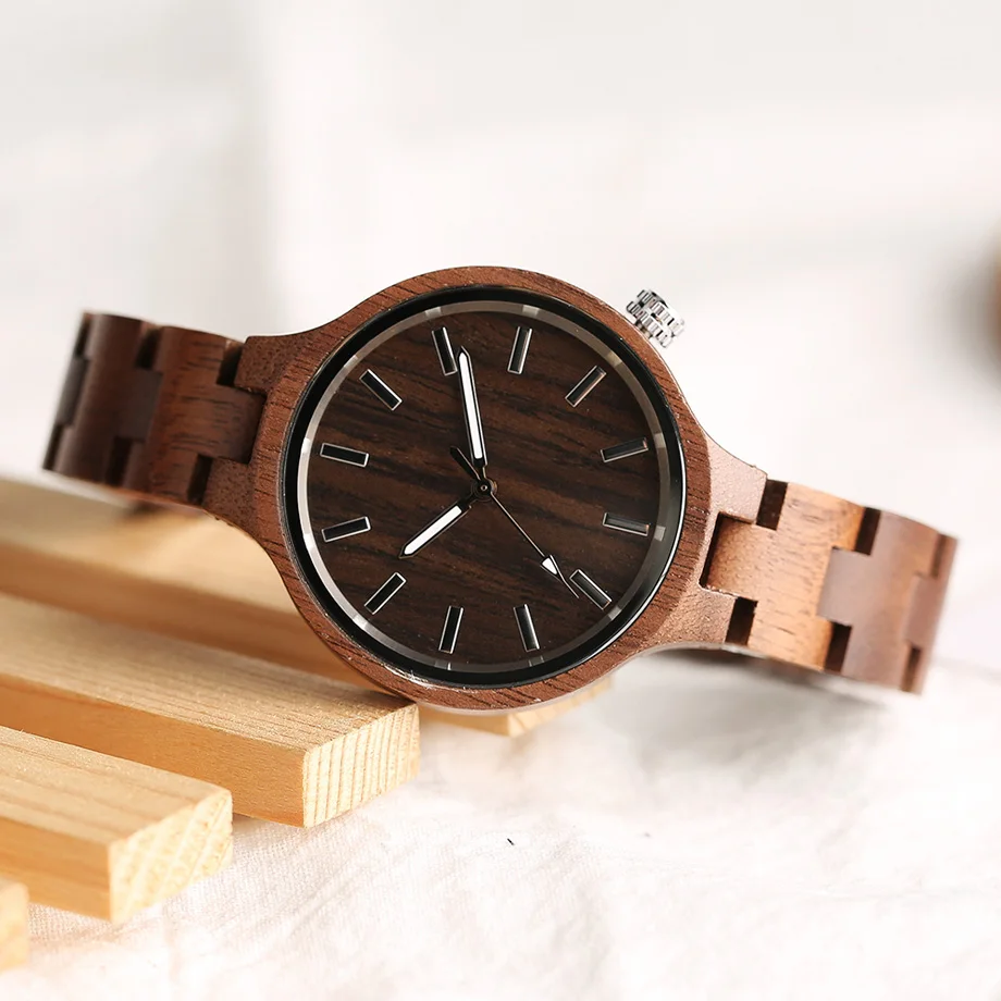 Creative Handmade Full Wooden Watches Women Round Slim Simply Dial Quartz Wood Watch Ladies Natural Fashion Timepieces           (9)
