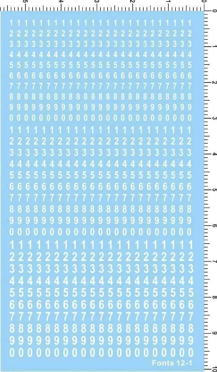 

Different Scales Font Arial Narrow Numbers Model Kit Water Slide Decal White