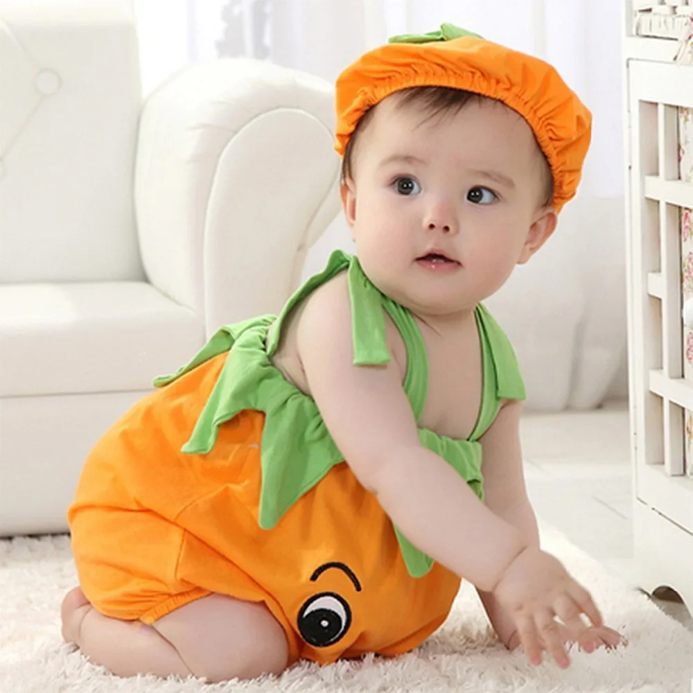 

Halloween newborn baby romper sleeveless jumpsuit boys girl clothes cute pumpkin persimmon strawberry modeling infant custume