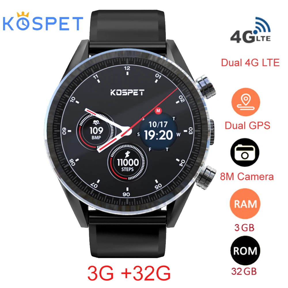 Kospet Hope 4G Смарт-часы телефон Android7.1.1 3 ГБ+ 32 ГБ MT6739 1,3" AMOLED wifi/gps/ГЛОНАСС 8.0MP бизнес-умные часы для мужчин и женщин