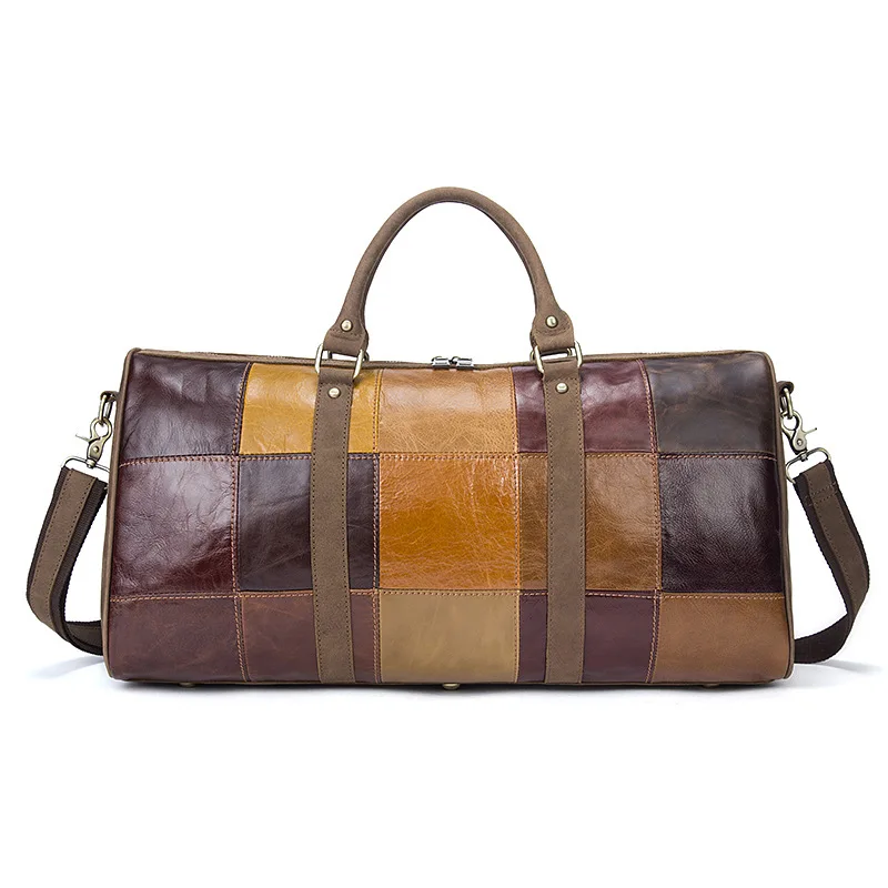 

Luxury Brand designer Natural Genuine Leather Men's Travel bags Large Capacity Full Grain Leather Patchwork luggage Handbag
