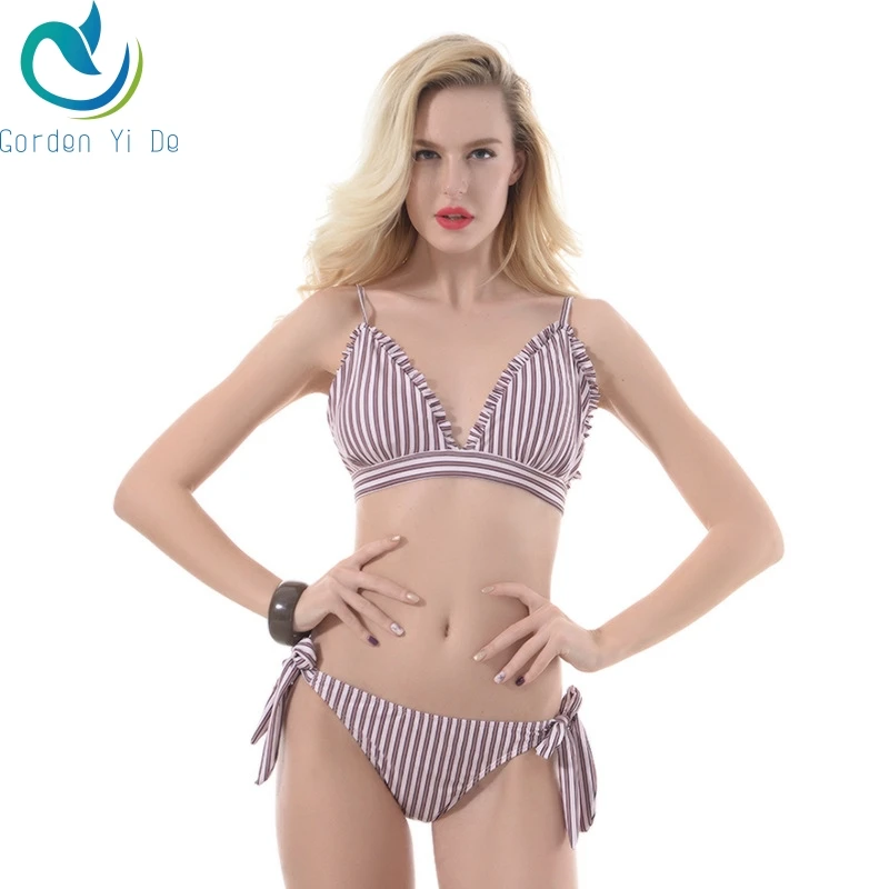 

Bikini Striped Bikini Set 2018 Women Sexy Push Up Swimsuit Low Waist Swimwear Halter Bandage Swimming Suit Summer Bathing Suit