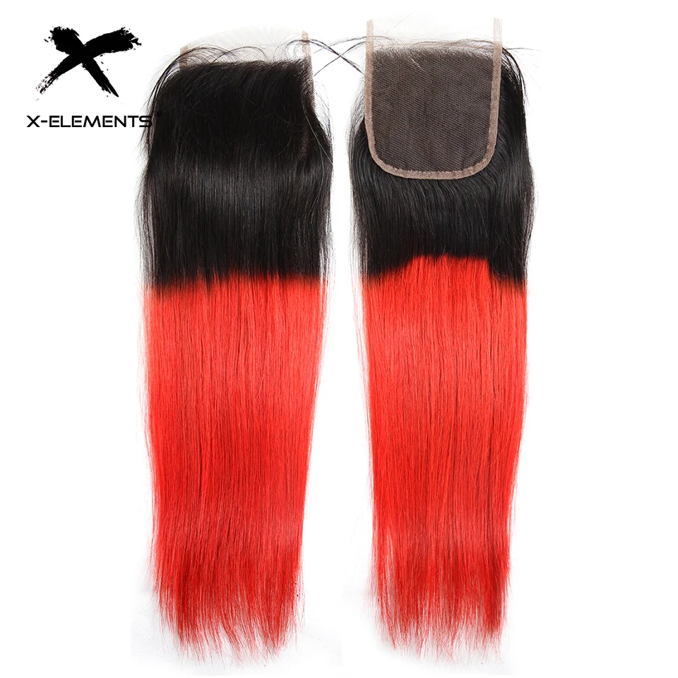 X-Elements Ombre Color 4x4 Lace Closure Brazilian Human Hair Straight Closure Remy Hair Closure T1BPurple T1B30 T1B27 T1B39J (4)