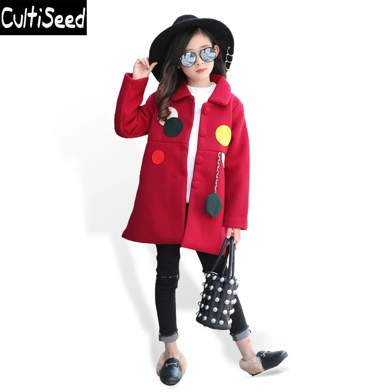 

Girls Autumn Winter Jacket Children Peter pan Collar Color Dot Princess Warm Woolen Overcoats Kids Casual Outerwear Coat Clothes