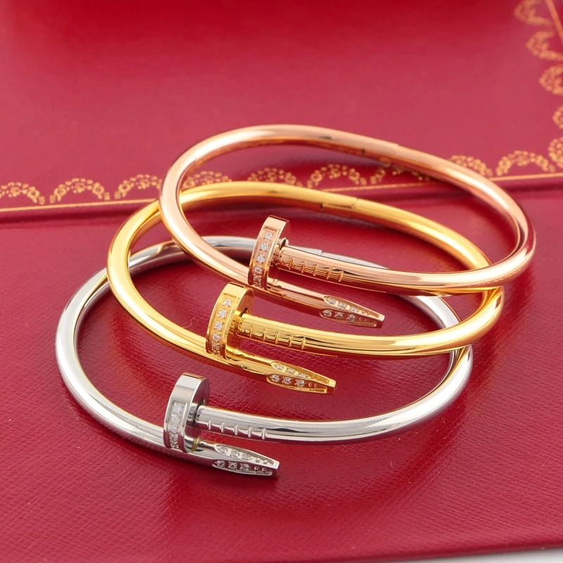 316L Titanium Steel Nail Bangle For Women Fashion Rose Gold Silver Color Crystal Stone Bracelet