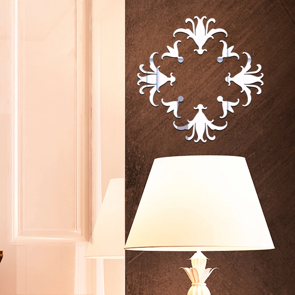 home decoration mirror wall stickers acrylic mirrored decorative sticker flower poster bedside