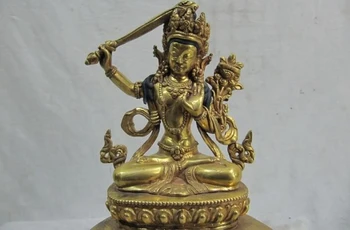 

8"Tibet temple 100% Pure Bronze 24K Gild Manjusri Bodhisattva Kwan-Yin Buddha 8.02