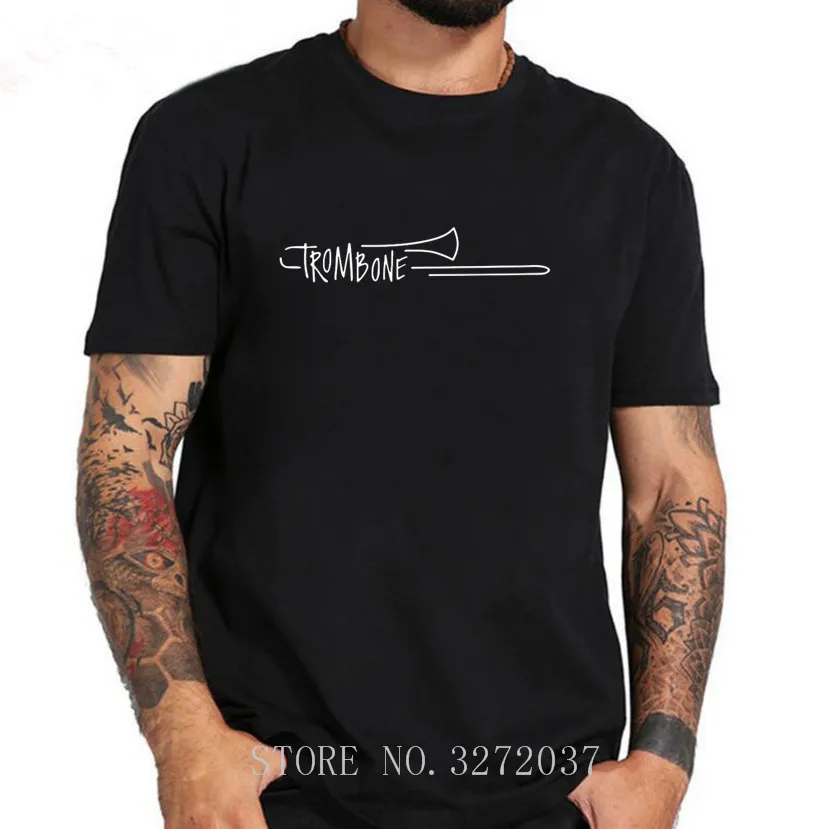 

Hot Sales 100% Cotton Short Sleeve T-shirt 2019 Trombone young man T-Shirt Mens Music Instrument Design o-neck T-Shirt
