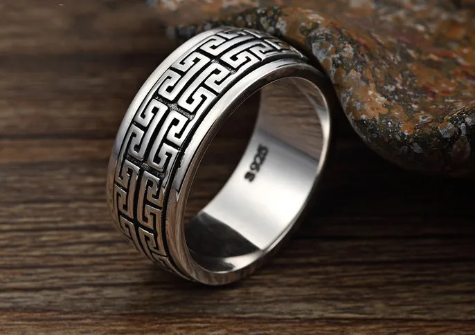 

S925 sterling silver Thai silver double circle can be rotated when the words to run the couple wide ring