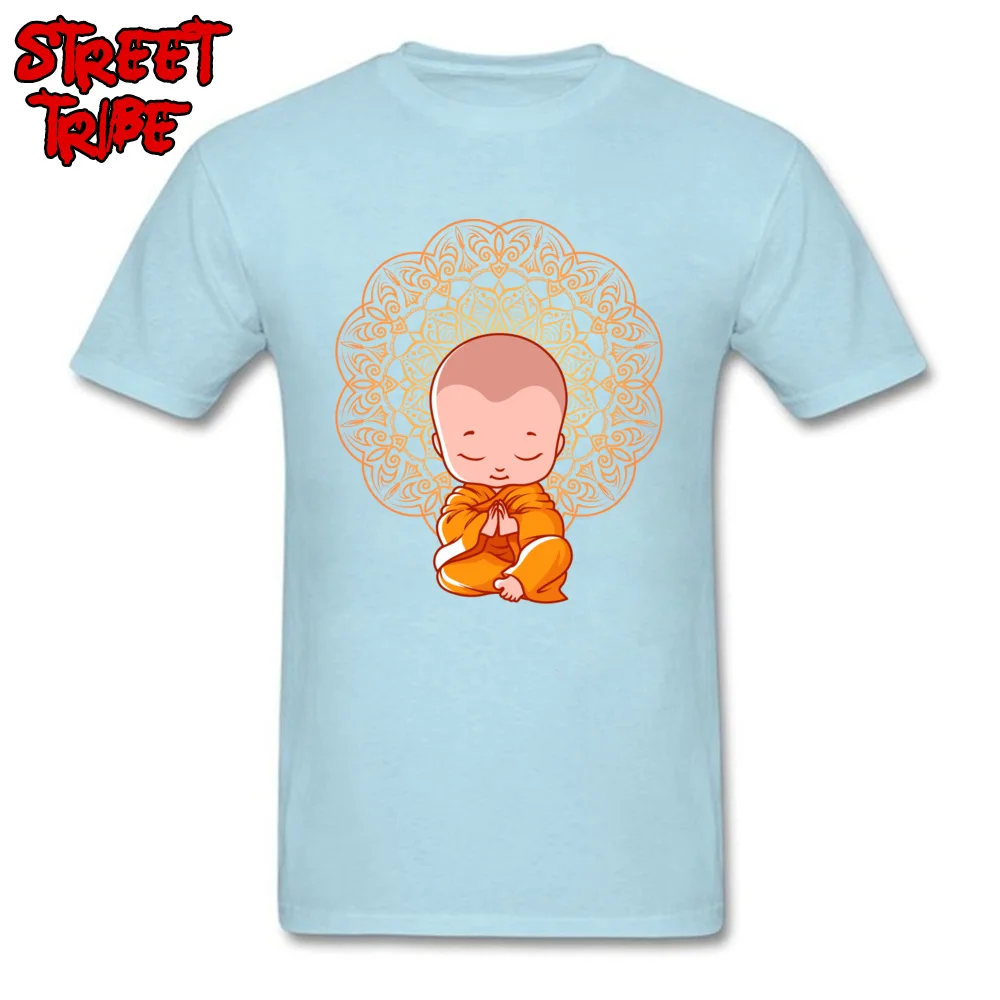 Tops T Shirt Thanksgiving Day Round Collar 100% Cotton Mens T Shirts cartoon buddhism monk little buddha Fashionable Tops Shirts New Coming cartoon buddhism monk little buddha light