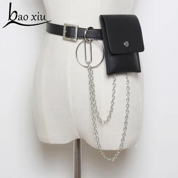 

Women Waist Bag Adjustable PU Leather Tassel Chain Belt Bag For Women Female Girl Travel Vintage Waist Pouch Pack Black Belt