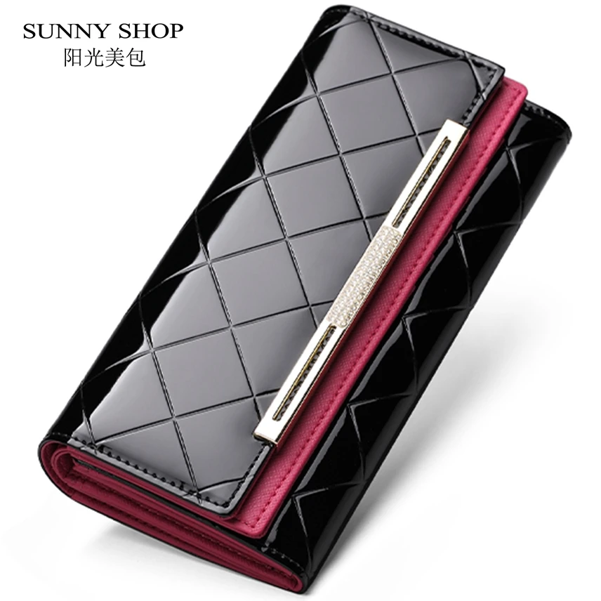 

SUNNY SHOP Wallet Women Leather Purse Luxury Genuine Leather Wallet Long Patent Leather Clutch Bag Big Card Holder Wallet 2019