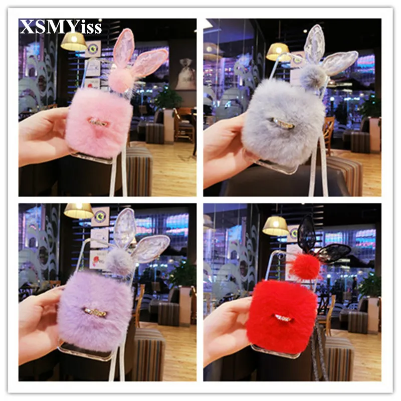 

XSMYiss For Xiaomi5X 6 8 9 Max 2 For Redmi Note 4 5 6 7 4X 5A Cute Diamond Lace Eye Ring Buckle Rabbit Fur Soft Phone Case Cover