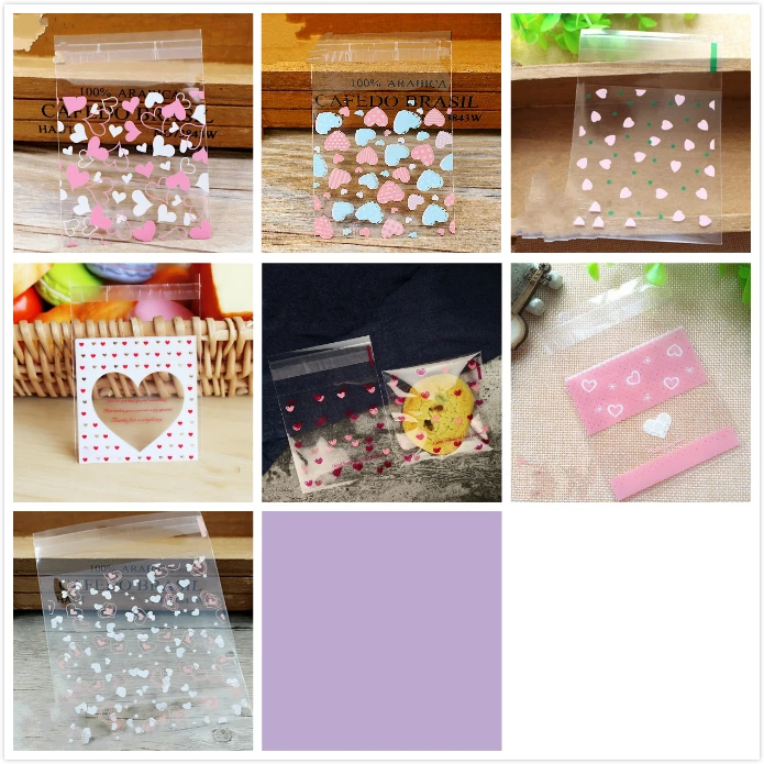 

50/100Pcs 7cm Cartoon Love Heart Printed Cookie Candy Plastic Self Adhesive Bag Wedding Birthday Party Gift Packaging Bags