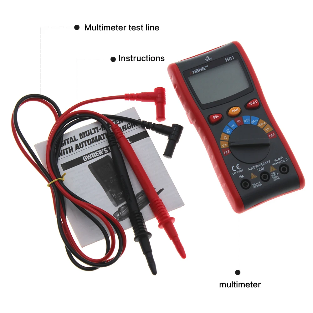 ANENG H01 4000 отсчетов Автоматический диапазон цифровой мультиметр Подсветка AC/DC Амперметр Вольтметр Ом ЖК-дисплей провод тестирование с ручным