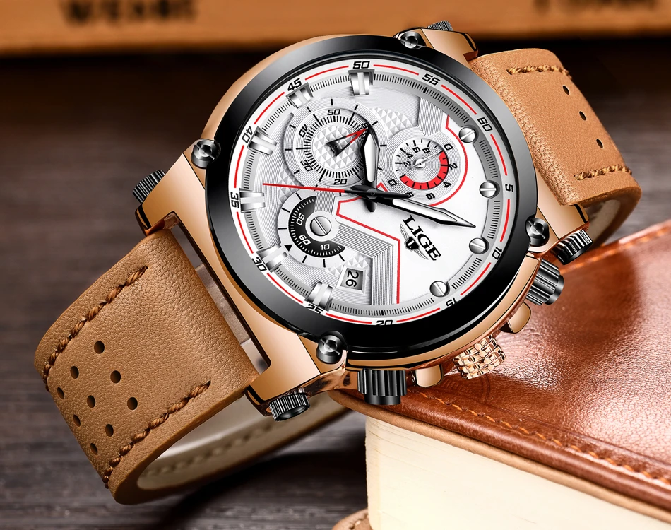 Relojes hombre LIGE Для мужчин s часы лучший бренд класса люкс Повседневное кварцевые часы Для мужчин кожа большой циферблат военный Водонепроницаемый спортивные часы