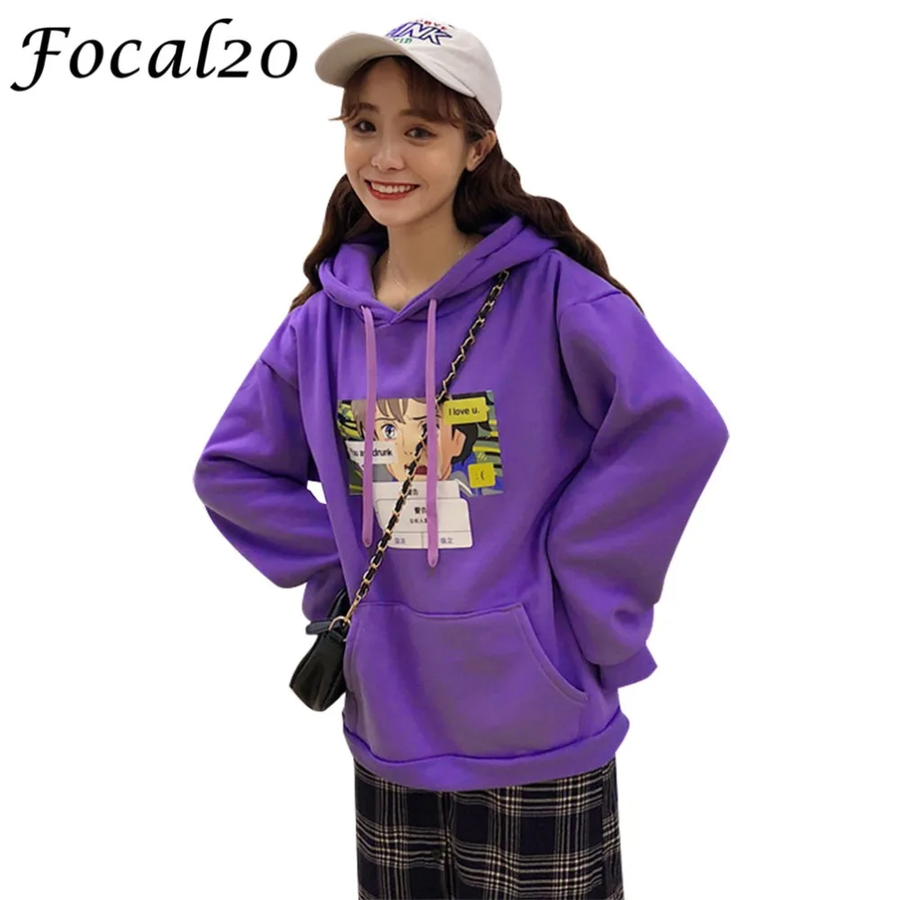 

Focal20 Streetwear Character Letter Fleece Women Sweatshirt Pullover Long Sleeve Hoodie Sweatshirt Oversize Loose Tracksuit