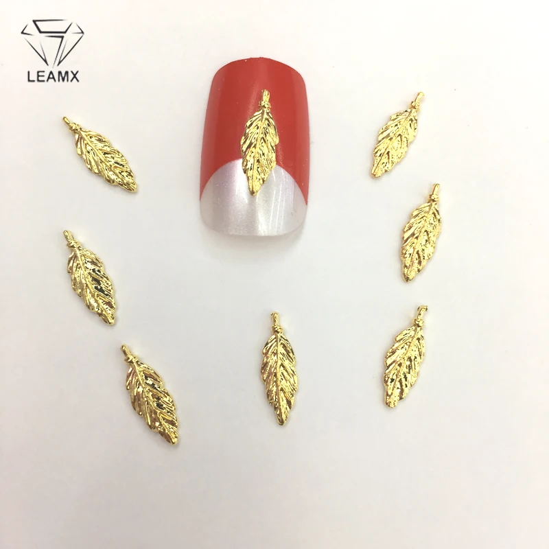 LEAMX 10 PCS/bag Leaf Nails Art Decoration 3D Nail Charms Gold Alloy Jewelry For Manicure Decor Accessories Nail Stickers L390