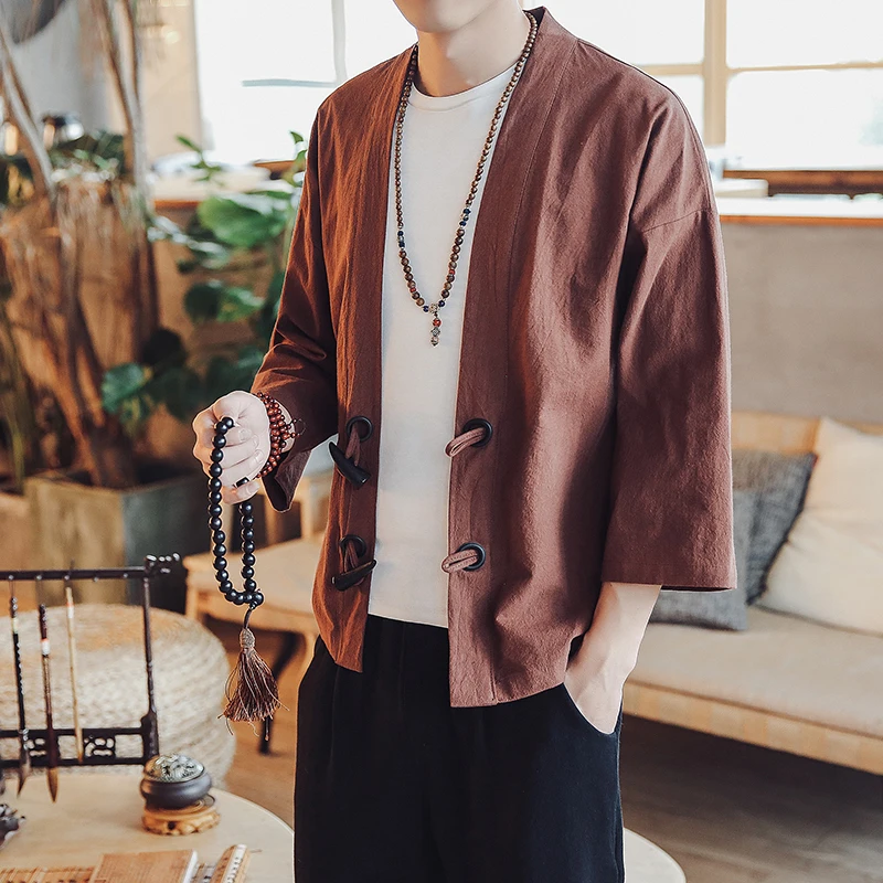Новый китайский Ретро ветер халаты кардиган кимоно куртка мужская Китайская одежда куртка