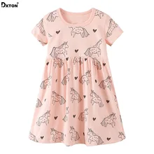 Dxton/Детское платье с единорогом для девочек; коллекция года; платье для девочек; Европейский стиль; летний костюм для девочек; детское платье с героями мультфильмов; JM6169