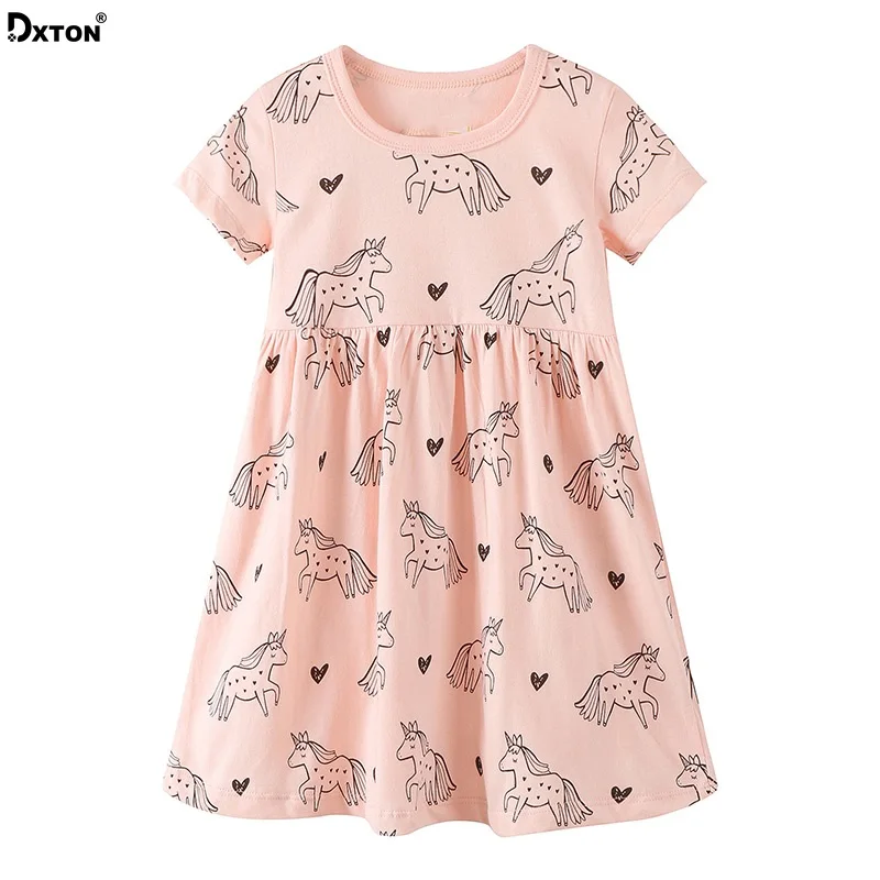 

Dxton Kids Unicorn Dress For Girls 2019 Girls Dress European Style Girls Summer Costume Cartoon Children Dress 2-7 Years JM6169