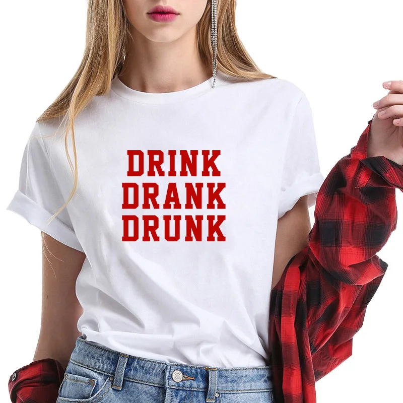 ONSEME Drink Drank Drunk Letters printed tshirt women Popular Hip Hop Fans Female t-shirt Summer tops Short Sleeve grunge Q-136 | Женская