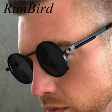 RunBird Круглые ретро стимпанк мужские женские солнцезащитные очки металлические Винтажные Солнцезащитные очки Брендовые Дизайнерские мужские солнцезащитные очки UV400 460R