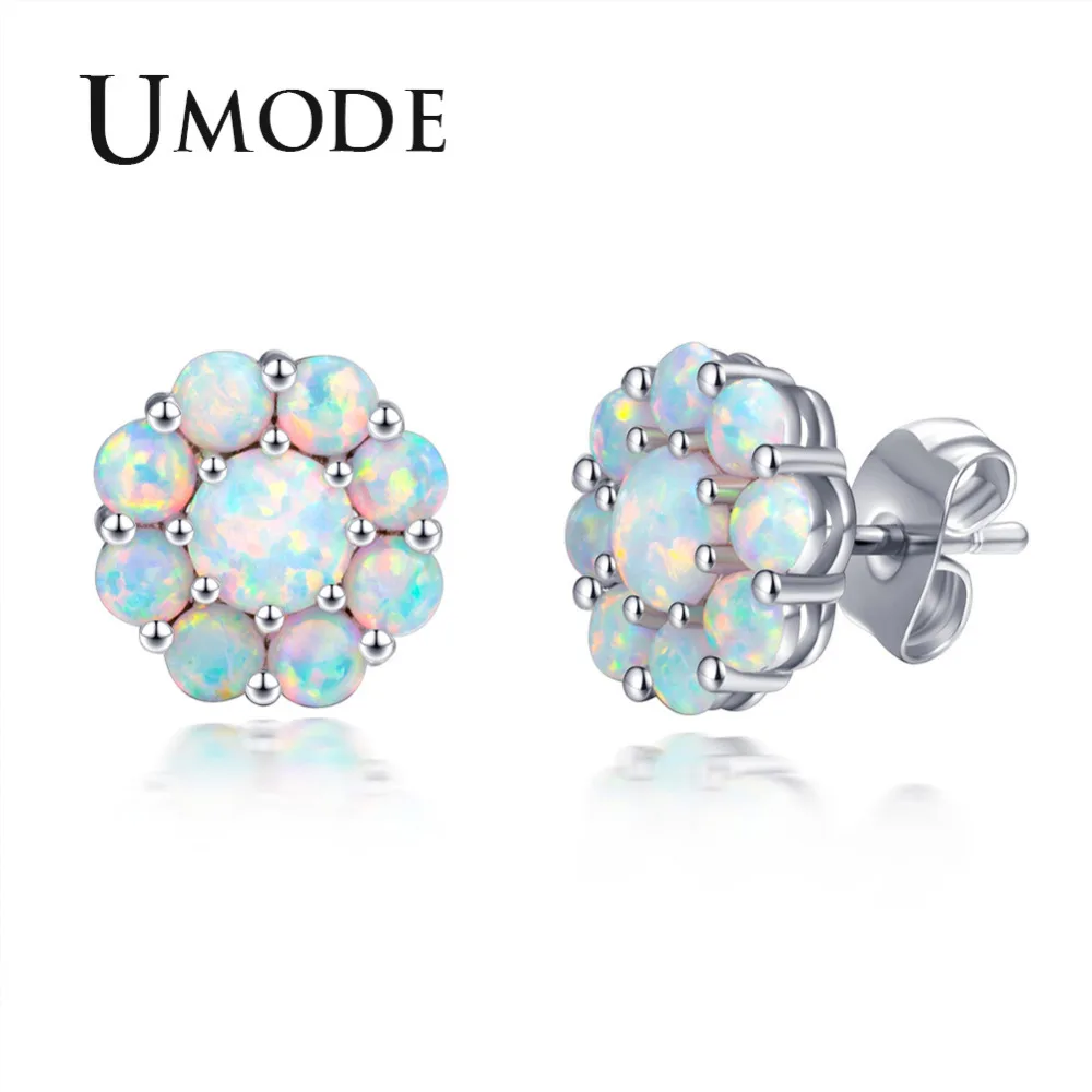 

UMODE 2018 Fashion Sunflower White Opal Stud Earrings for Women Party Jewelry Bjioux Brinco Femme Pendientes Mujer Moda AUE0409