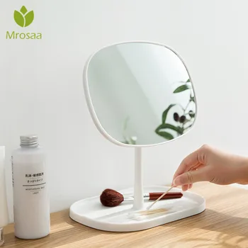 

Makeup Mirror With Cosmetic Storage Tray Tabletop Cosmetic Mirror Portable Travel Vanity Mirror Bath Mirrors Bathroom Products