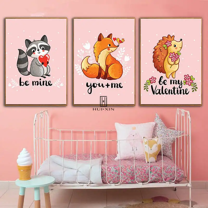 

Nursury Cartoon Animals HD Pattern Posters Lovely Fox Palim Civet Rabbit Hedgehog Canvas Images For Kids' Room Decoration