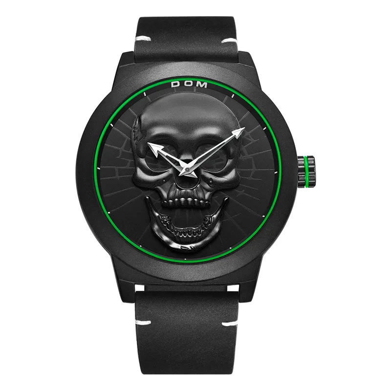 M-1231BL-1M4 Мужские часы DOM Cool Bone, роскошный бренд, M-1231, креативные часы, черные мужские часы, Череп, стиль, кварцевые мужские часы, relogio masculino - Цвет: M-1231BL-1M4